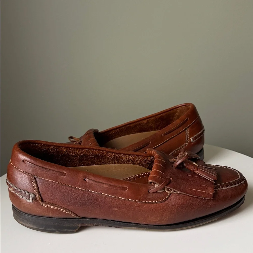 Johnston & Murphy Brown Leather Tassle Kiltie Slip on Loafer Loafers 20-6110, 9B